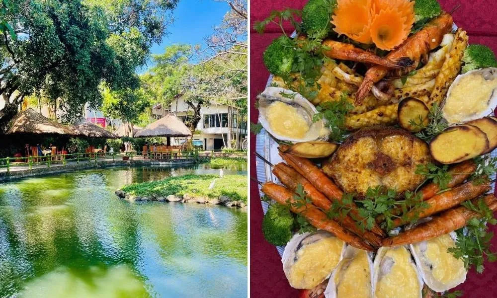 Nhà hàng Thiên Thanh với không gian sân vườn thoáng đãng, phù hợp cho cả bữa ăn gia đình và tiệc tùng