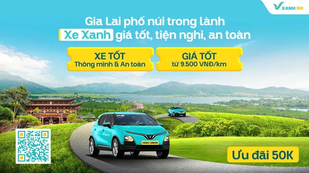 Taxi điện Xanh SM là lựa chọn di chuyển hiện đại và thân thiện môi trường tại Pleiku