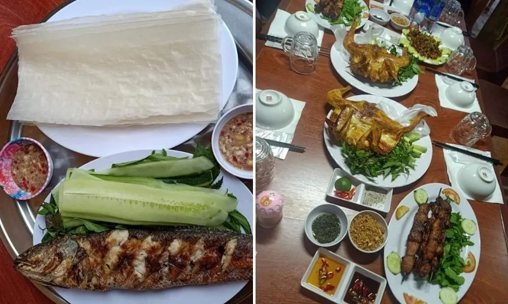 Suất cơm lam gà nướng đầy đặn, hấp dẫn tại quán H’BLA Tơ Rưng được thực khách đánh giá cao