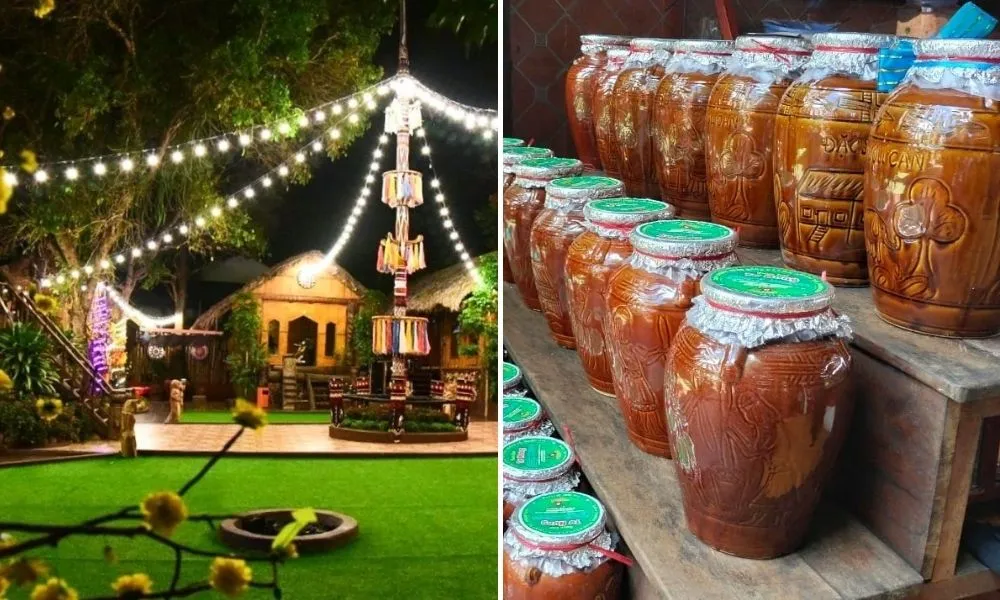 Không gian nhà hàng Tơ Nưng Biển Hồ mang đậm dấu ấn văn hóa Tây Nguyên với kiến trúc nhà rông