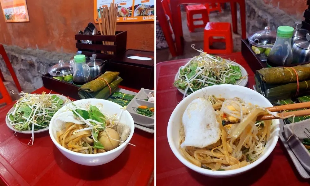 Nem và chả ăn kèm, làm tăng thêm hương vị cho món bún cua thối tại quán Mai Quý