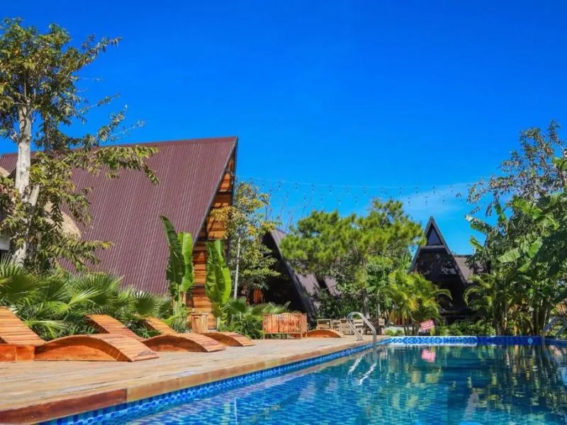 Tiên Sơn Homestay Gia Lai với hồ bơi view núi rừng hùng vĩ.