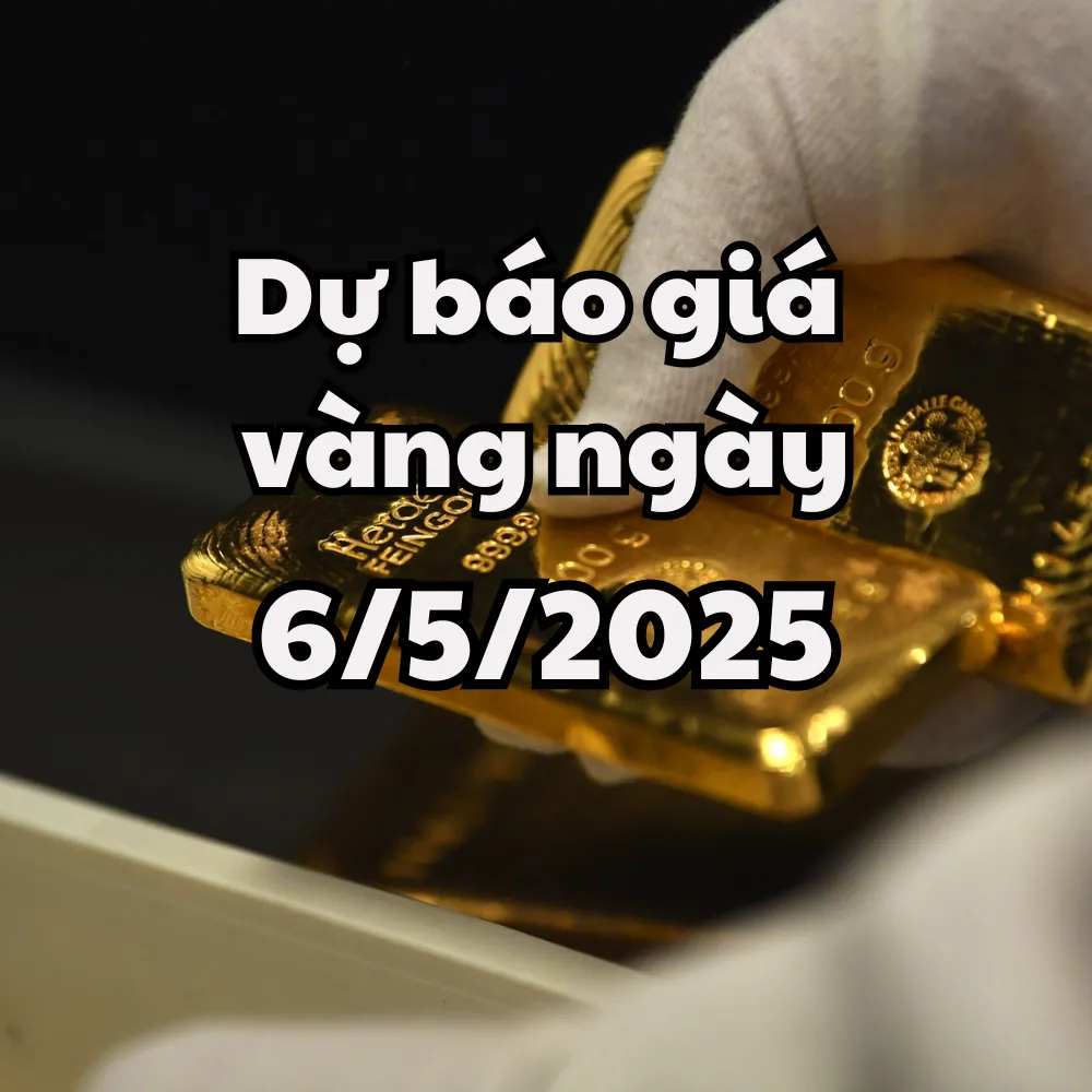 Biểu đồ minh họa xu hướng giá vàng ngày 6/5/2025 với thỏi vàng và biểu đồ tăng trưởng
